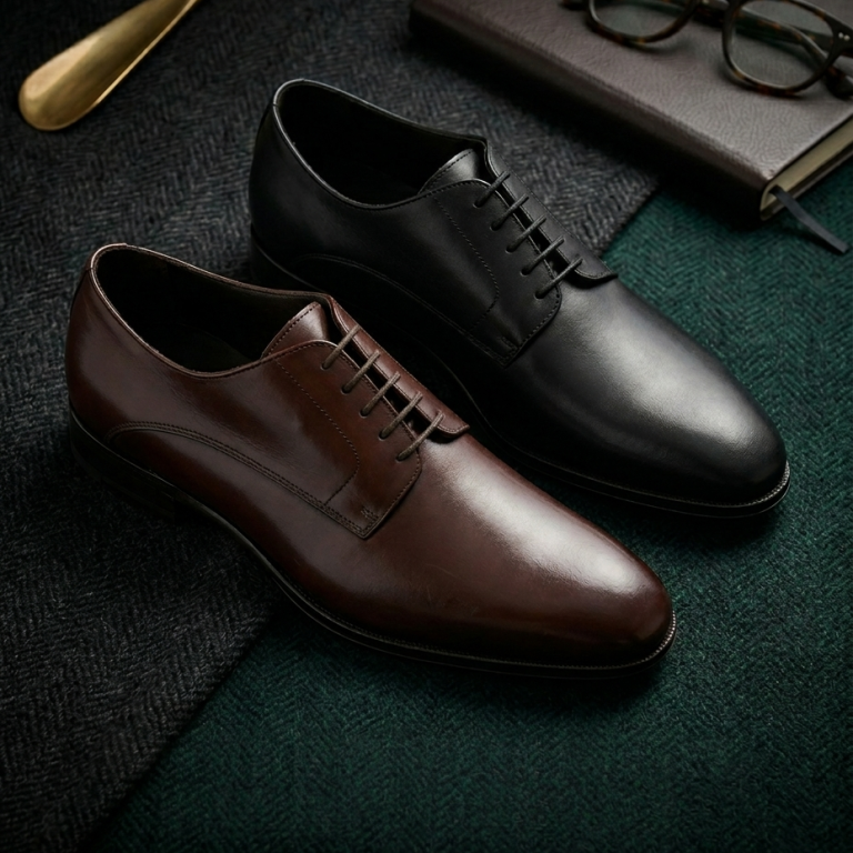 Herren-Derby aus Leder in Schwarz und Braun | Schuhsalon Marco Klassische Herren-Derbys aus Glattleder in Schwarz und Dunkelbraun mit offener Schnürung.